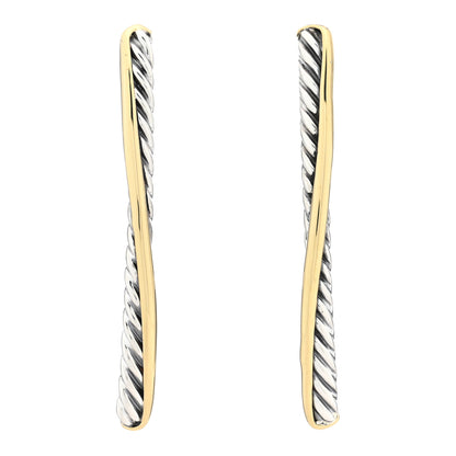 David Yurman Sterling Silver 18K Yellow Gold  Crossover Line Bar Earrings 1 of 4