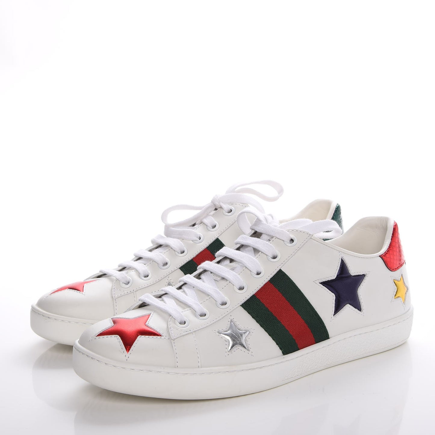 Calfskin Ayers Web Star Embroidered Mens Ace Sneakers 37.5 White Multi