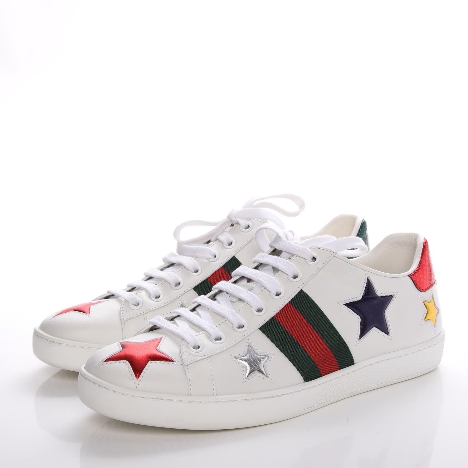 Gucci Calfskin Ayers Web Star Embroidered Mens Ace Sneakers 37.5 White Multi 3 of 14