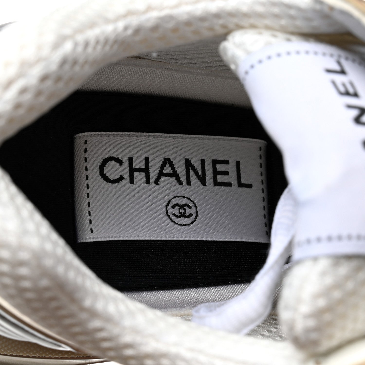 Chanel Fabric Laminated Calfskin Stretch CC Sneakers 36 White Gold Silver 7 of 9