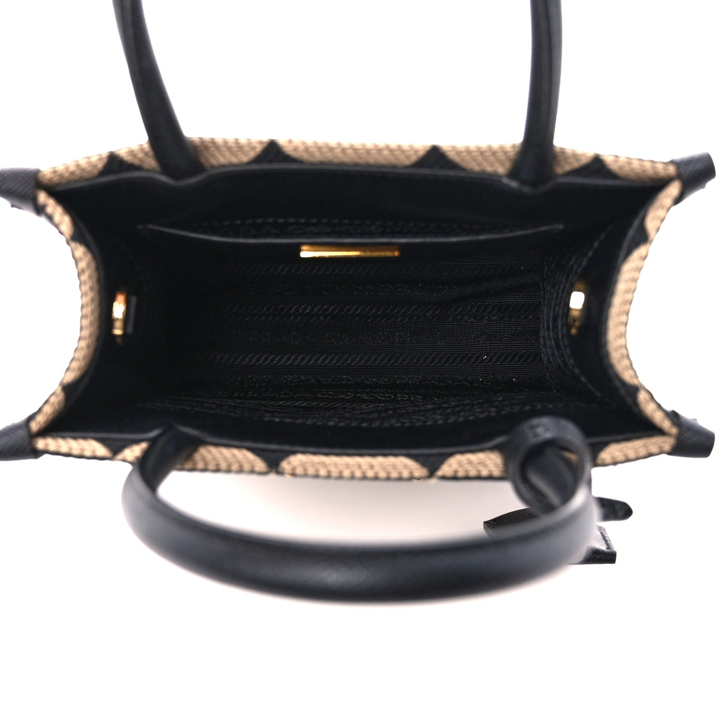 Jacquard Saffiano Triangolo Symbole Embroidered Mini Tote Black Corda