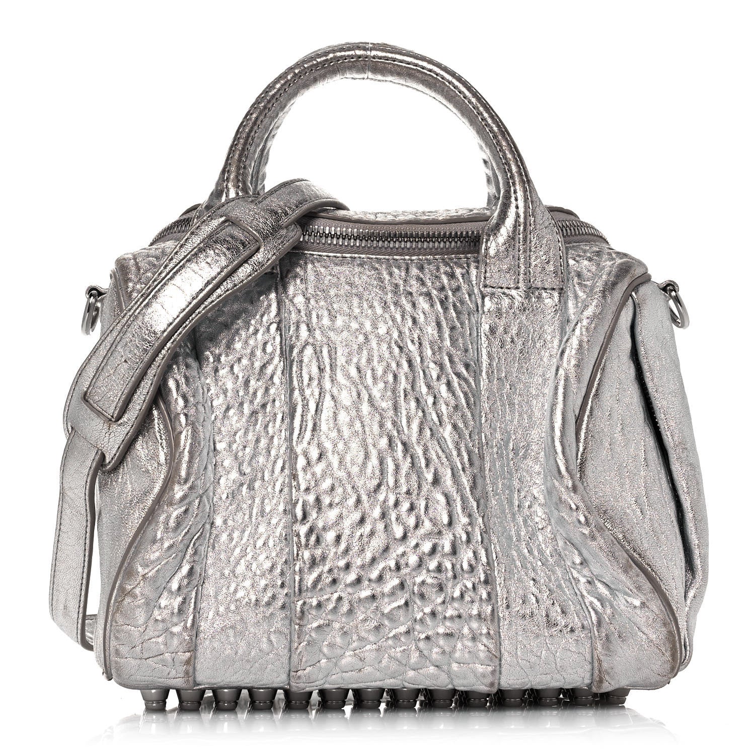 Alexander Wang Metallic Pebbled Lambskin Rockie Rhodium Silver 1 of 17
