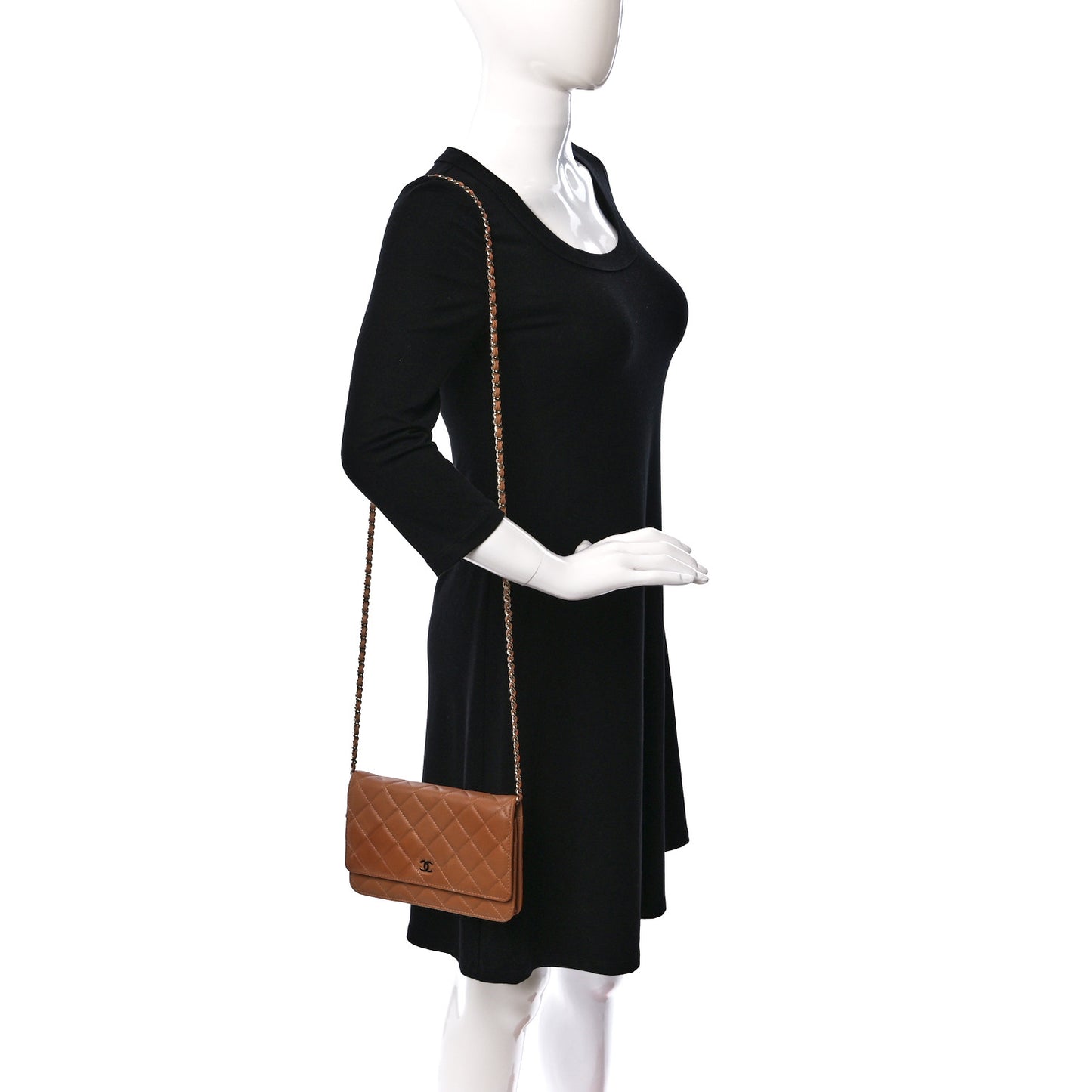 Lambskin Quilted Wallet On Chain WOC Dark Beige