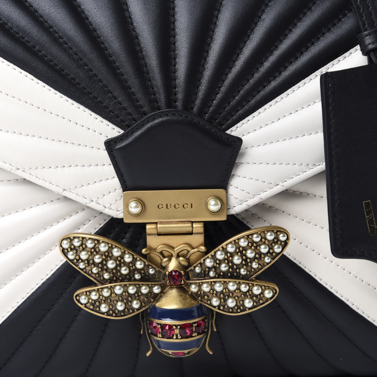 Gucci Calfskin Bamboo Trapuntata Queen Margaret Top Handle Bag Mystic White Black 10 of 10