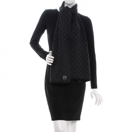 Wool Petit Damier Graphite Scarf Black