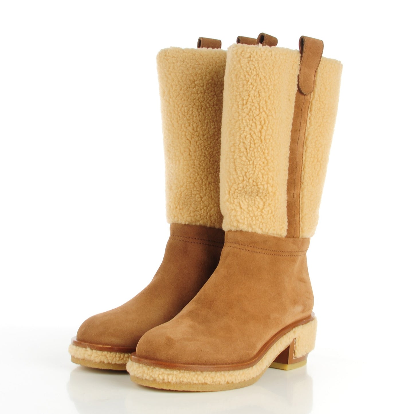 Shearling Suede Calfskin Boots 37.5 Brown Beige