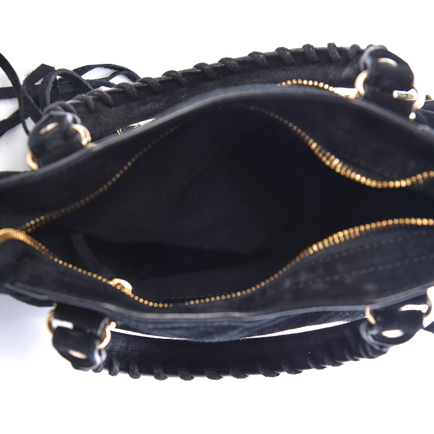 Baby Daim Suede Gold Metallic Edge Hardware Mini City Black