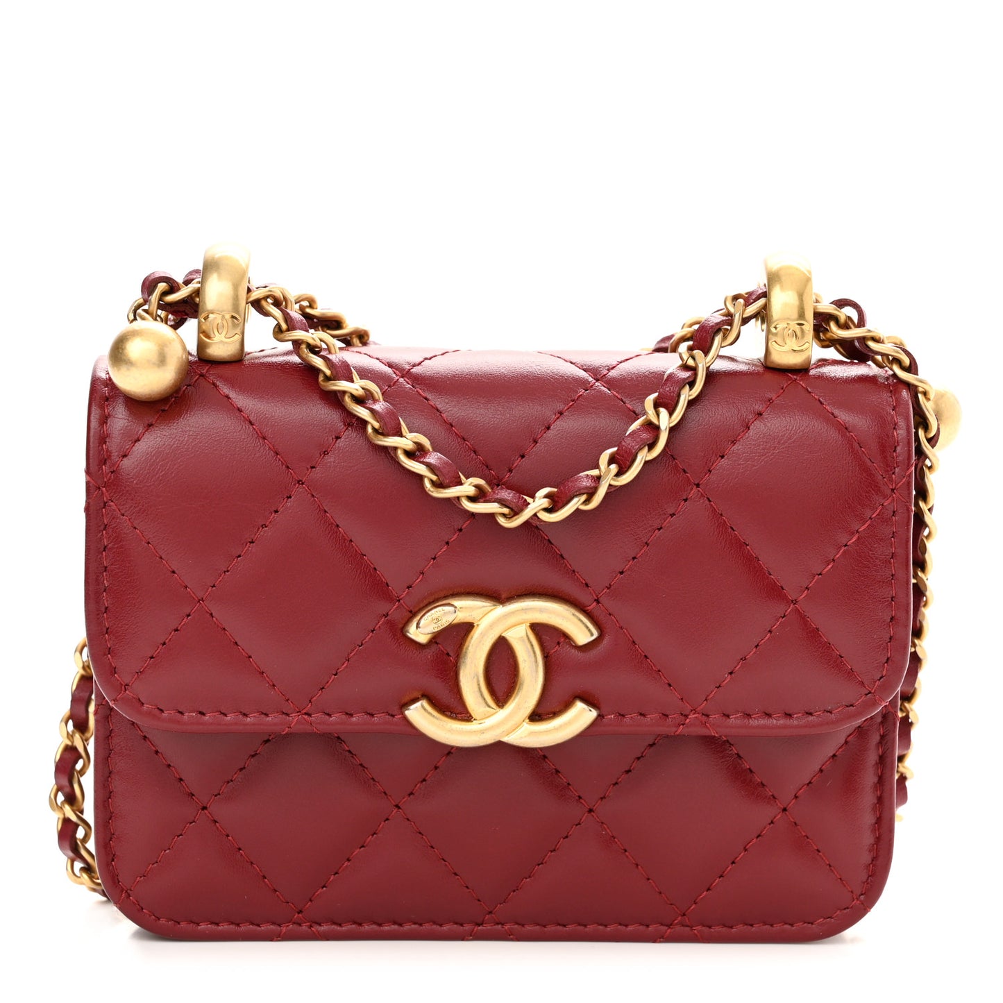 Calfskin Quilted Perfect Fit Coin Purse With Chain Burgundy