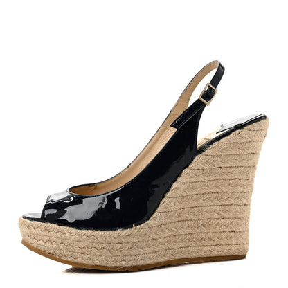 Jimmy Choo Patent Wedge Sandals 38 Navy 1 of 10
