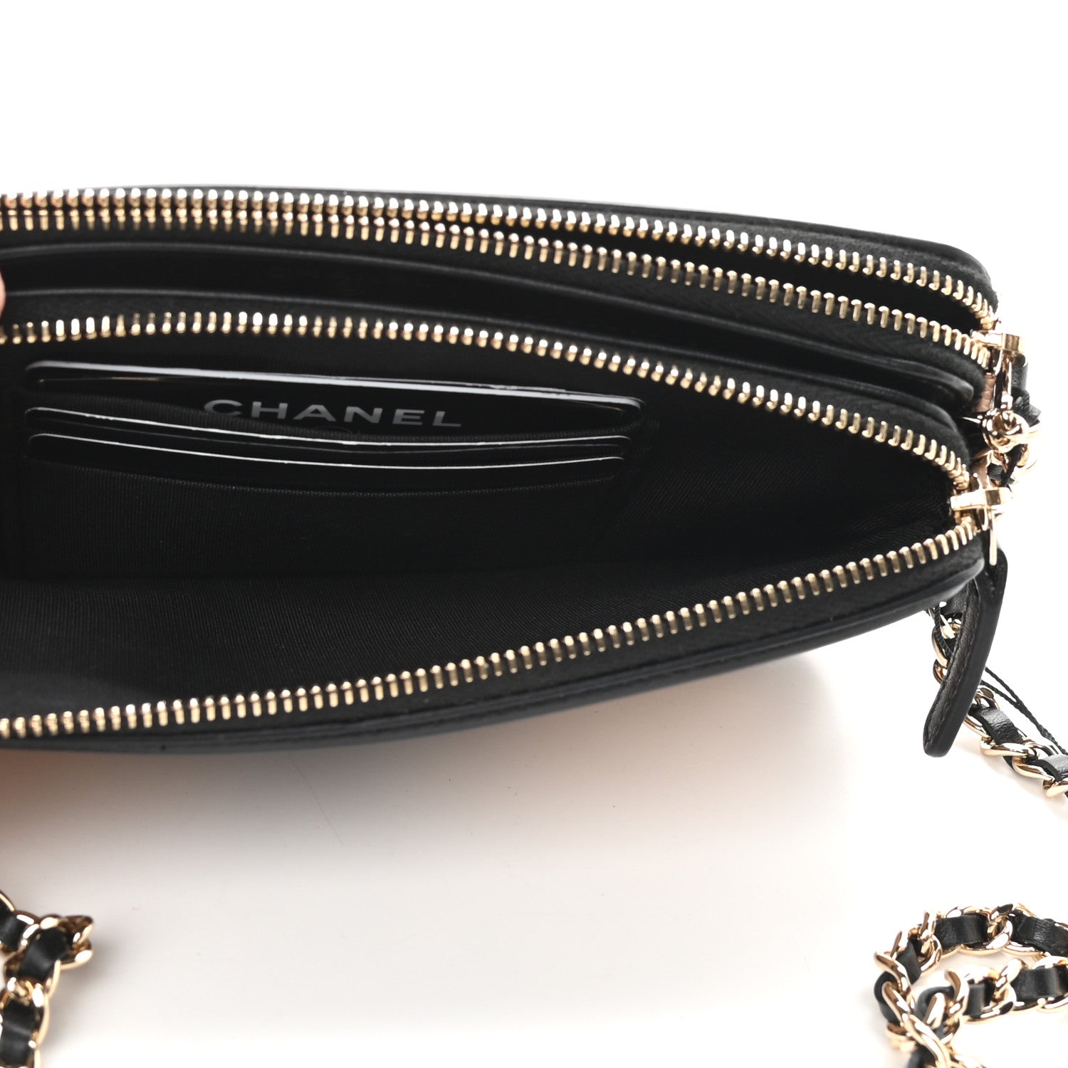 Chanel Caviar Quilted CC Filigree Clutch With Chain Beige Black 7 of 11