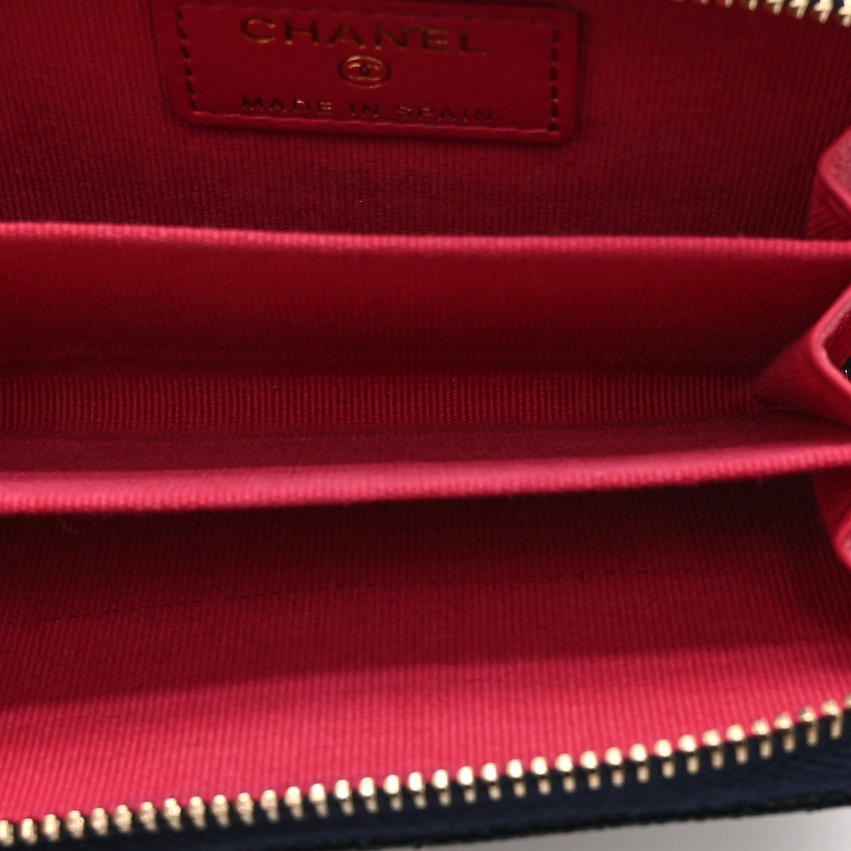 Caviar Quilted Perforated CC Zip Coin Purse  Navy