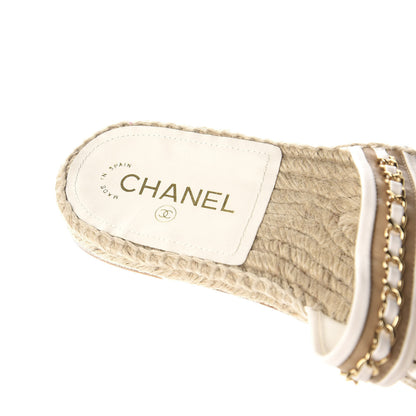 Chanel Lambskin Chain Espadrille Slip On Sandals 41 White 7 of 8