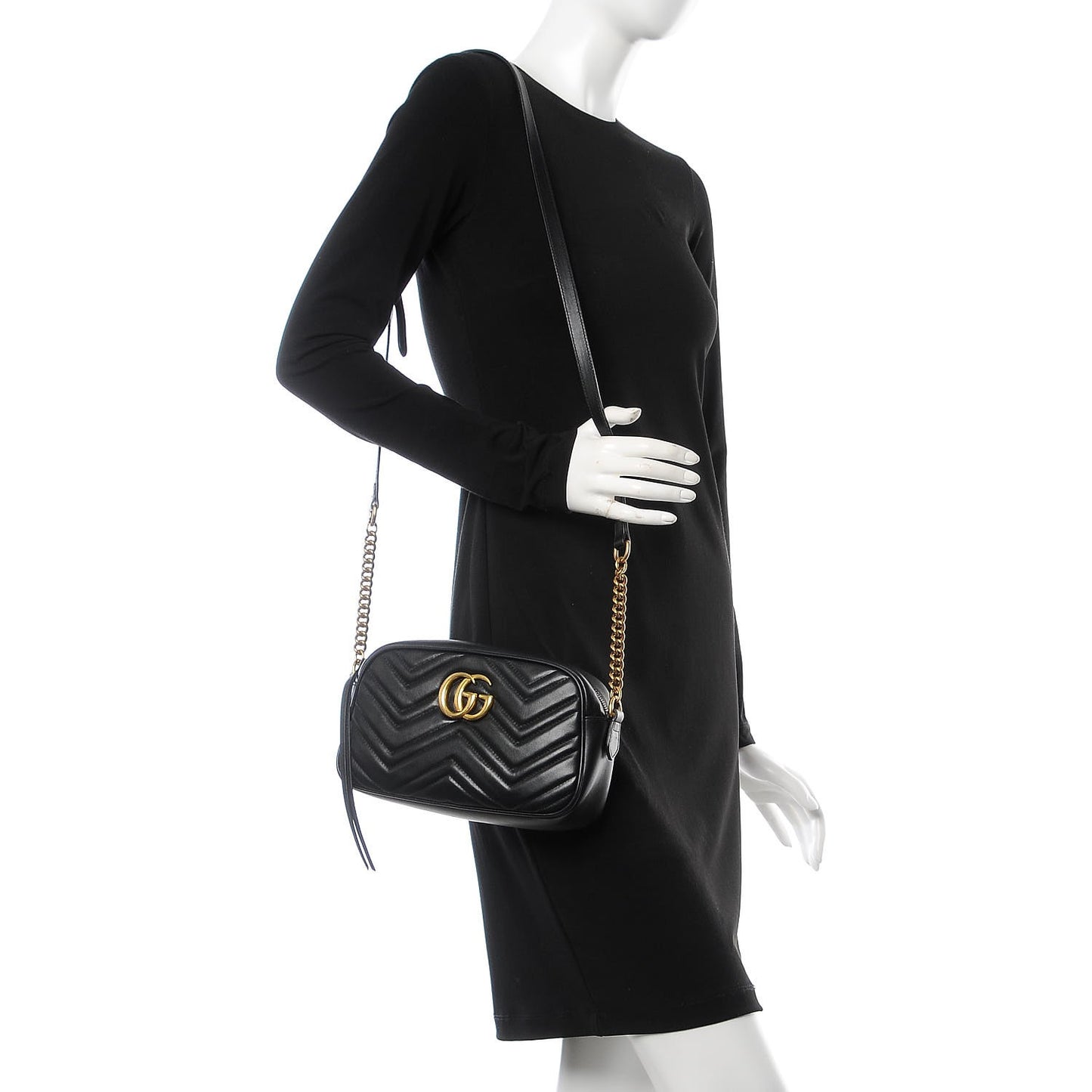 Calfskin Matelasse Small GG Marmont Chain Shoulder Bag Black