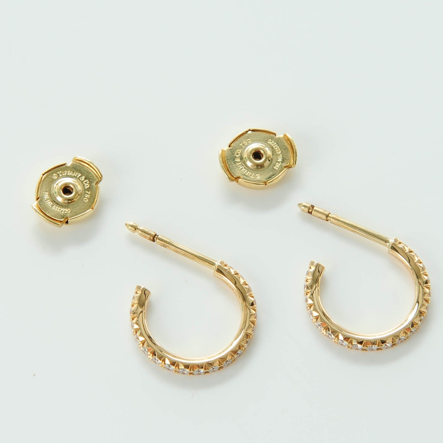 Tiffany 18K Yellow Gold Diamond Small Metro Hoop Earrings 3 of 7