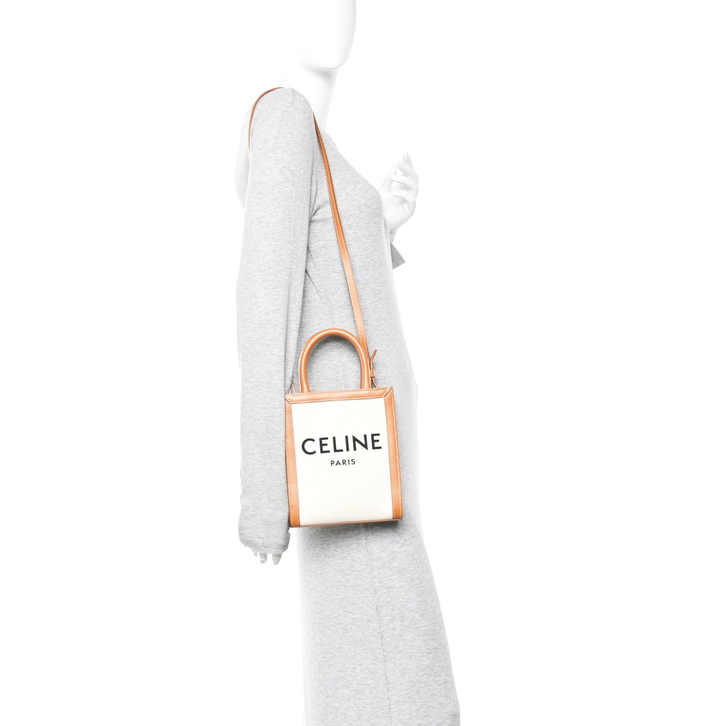 Canvas Calfskin Mini Vertical Cabas Natural Tan