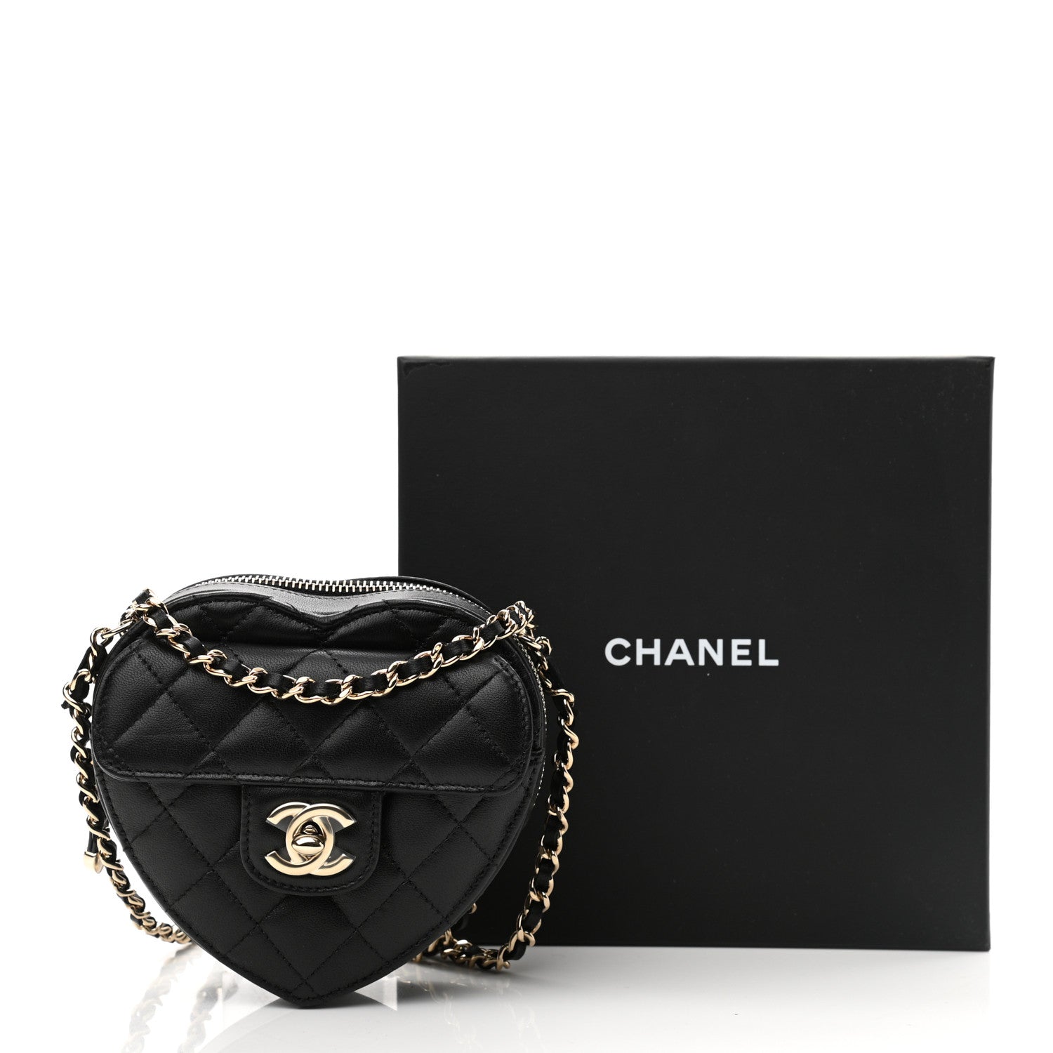Chanel Lambskin Quilted CC In Love Heart Clutch With Chain Black 11 of 11