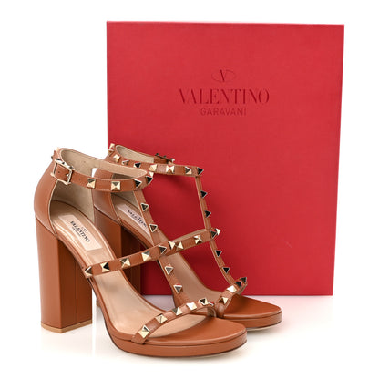 Valentino Garavani Calfskin Rockstud T-Strap 10/110mm Platform Sandals 39 Saddle Brown 10 of 10