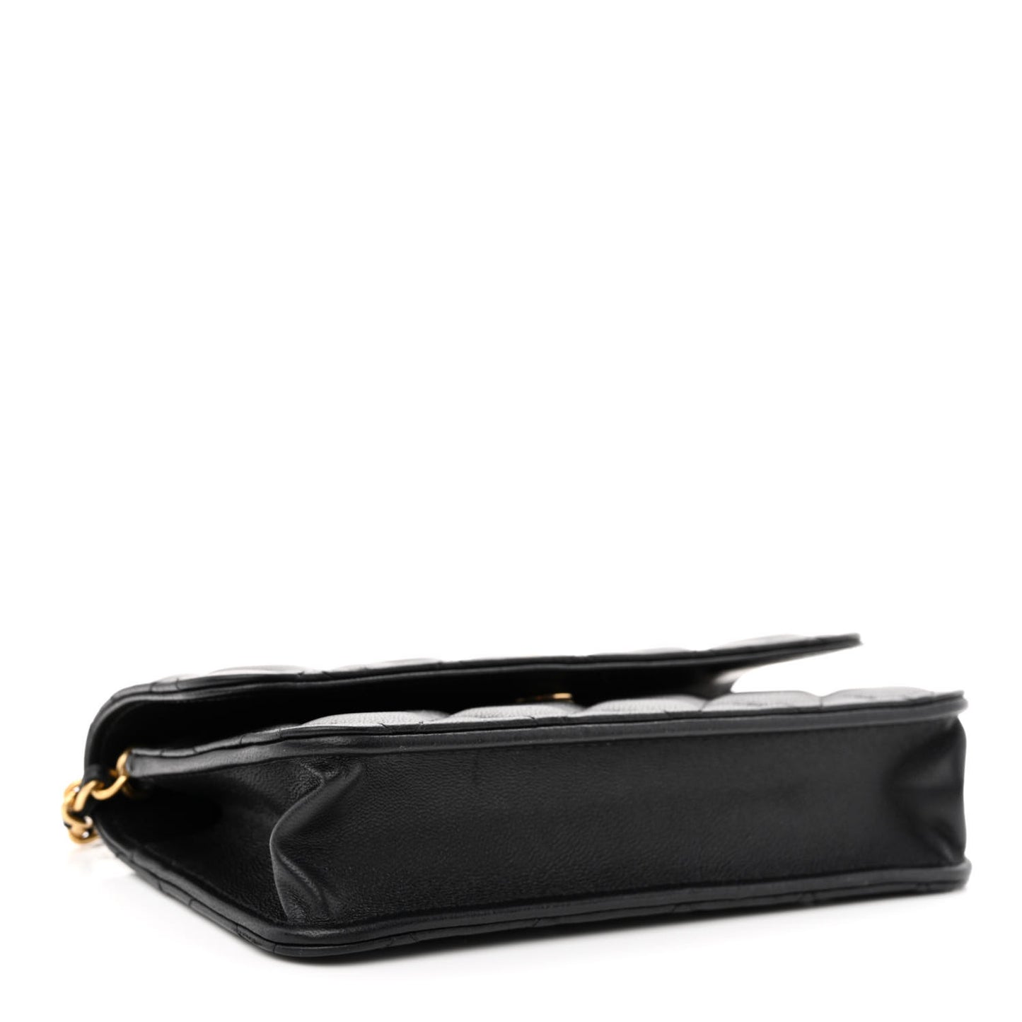 Lambskin Pearl Crush Quilted Flap Phone Holder With Chain Black