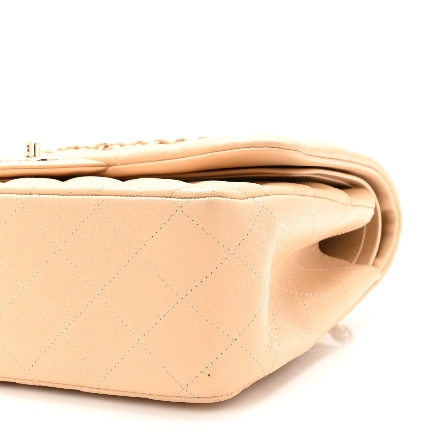 Caviar Quilted Jumbo Double Flap Beige Clair
