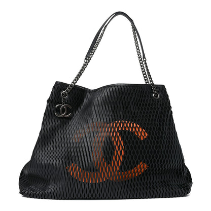 Chanel Calfskin Laser Cut Perforated CC Tote Black 1 of 10
