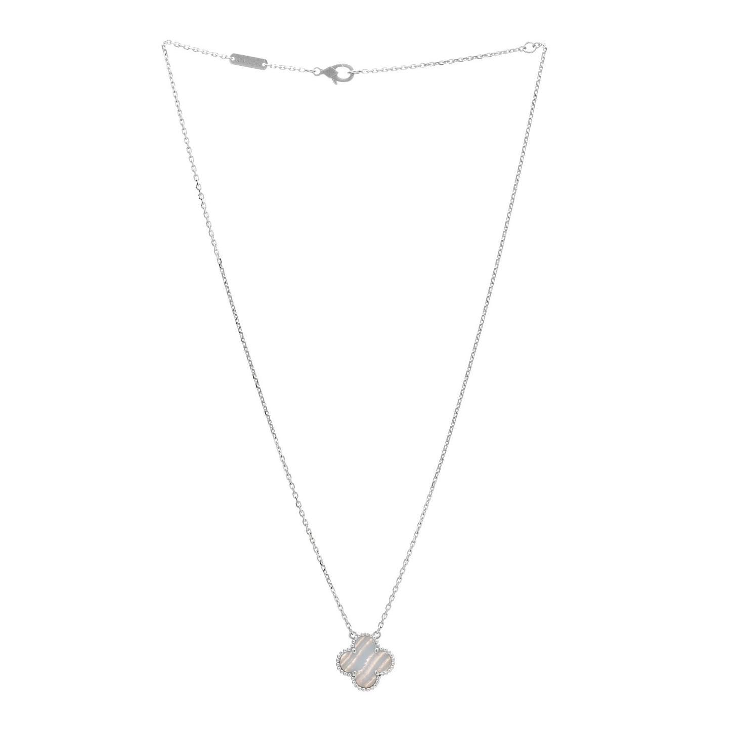 18K White Gold Chalcedony Vintage Alhambra Pendant Necklace
