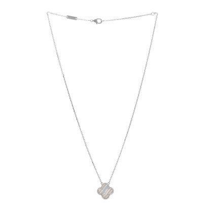Van Cleef & Arpels 18K White Gold Chalcedony Vintage Alhambra Pendant Necklace 3 of 6