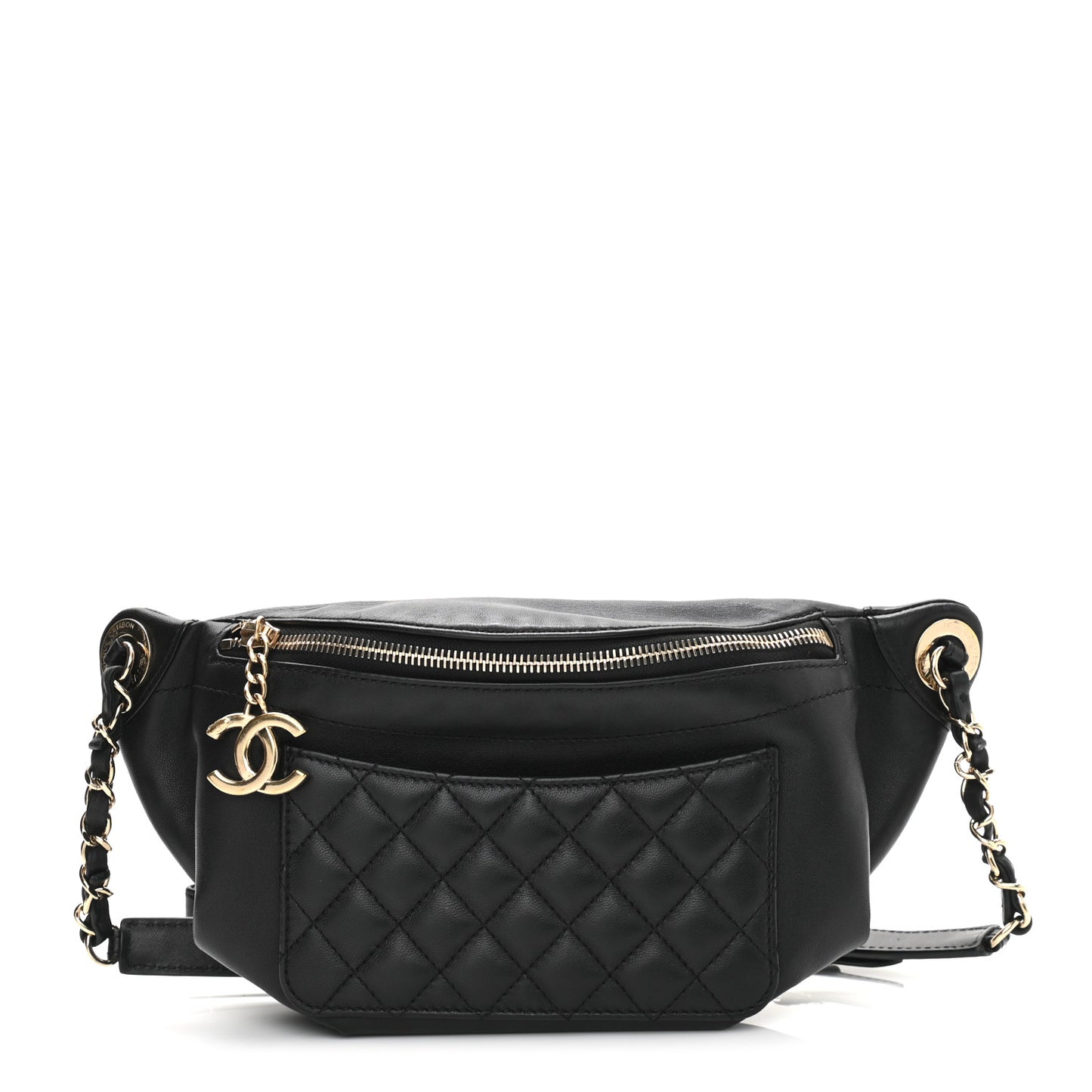 Lambskin Quilted Waist Bag Fanny Pack Black