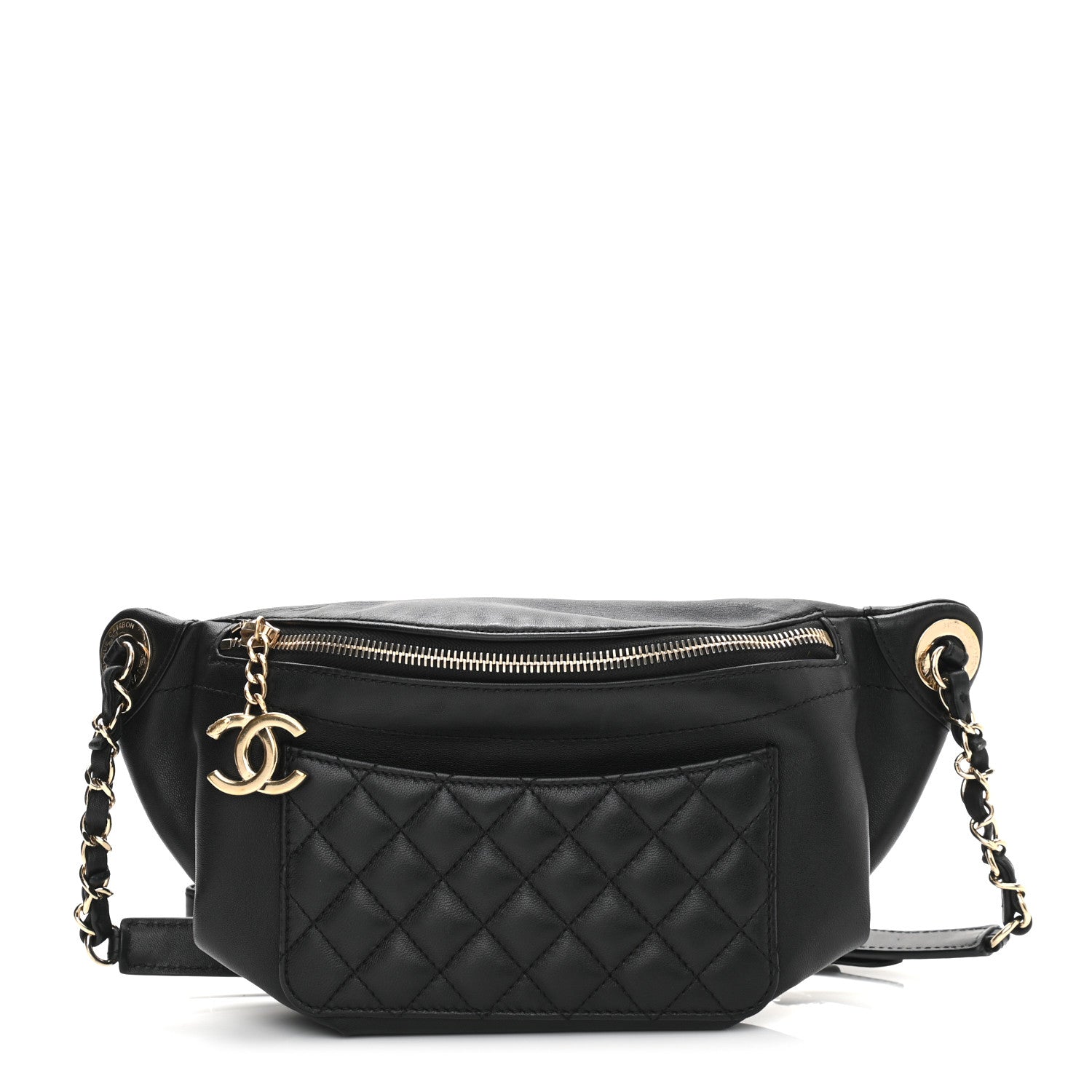 Chanel Lambskin Quilted Waist Bag Fanny Pack Black 1 of 11