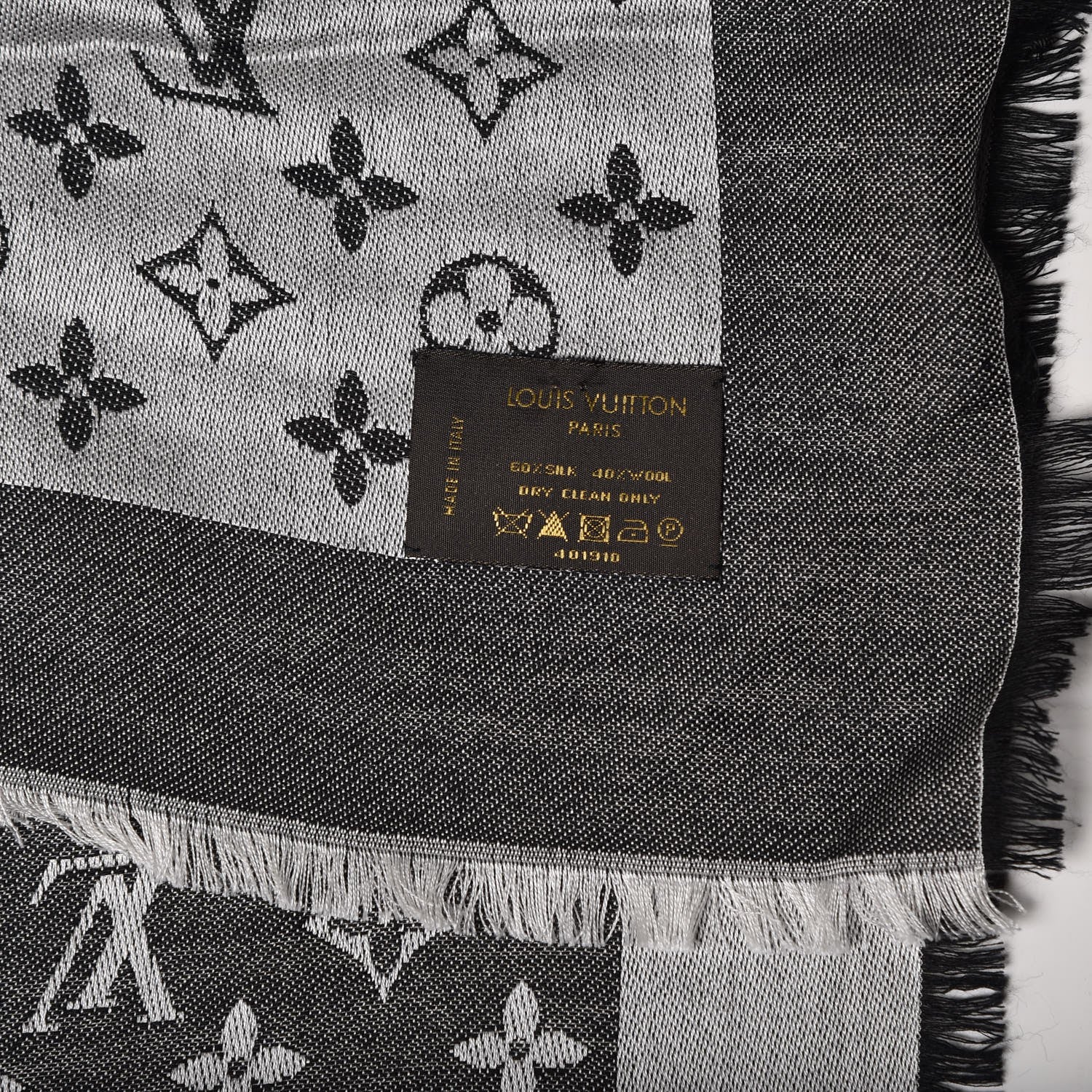 Louis Vuitton Wool Silk Monogram Denim Shawl Black 4 of 4