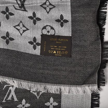 Louis Vuitton Wool Silk Monogram Denim Shawl Black 4 of 4