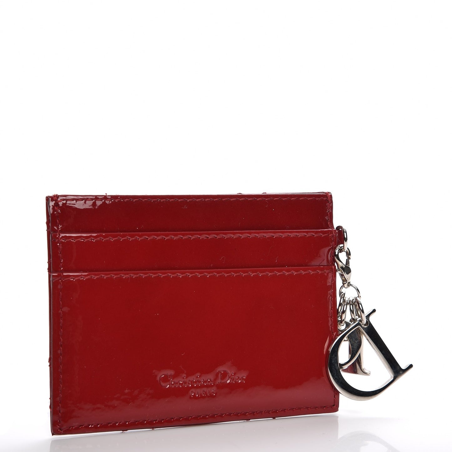Patent Cannage Lady Dior Card Holder Scarlet