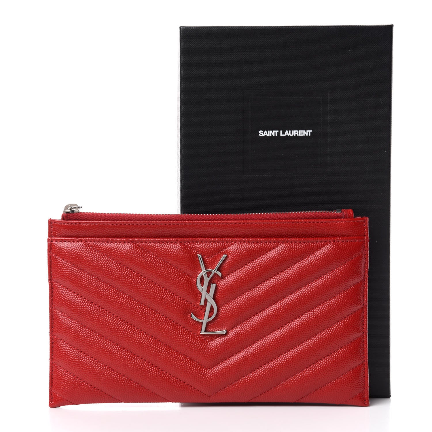 Saint Laurent Grain De Poudre Chevron Monogram Bill Pouch Red 8 of 8