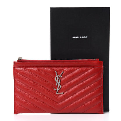 Saint Laurent Grain De Poudre Chevron Monogram Bill Pouch Red 8 of 8