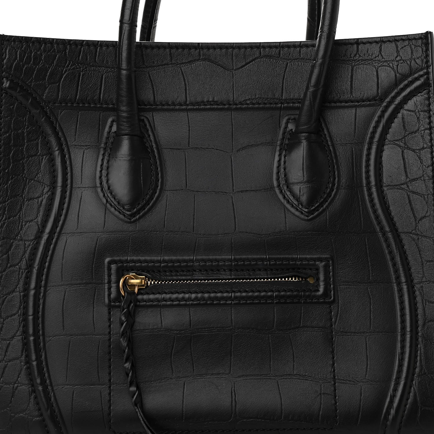 Celine Calfskin Crocodile Embossed Medium Phantom Luggage Black 7 of 10