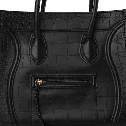 Celine Calfskin Crocodile Embossed Medium Phantom Luggage Black 7 of 10