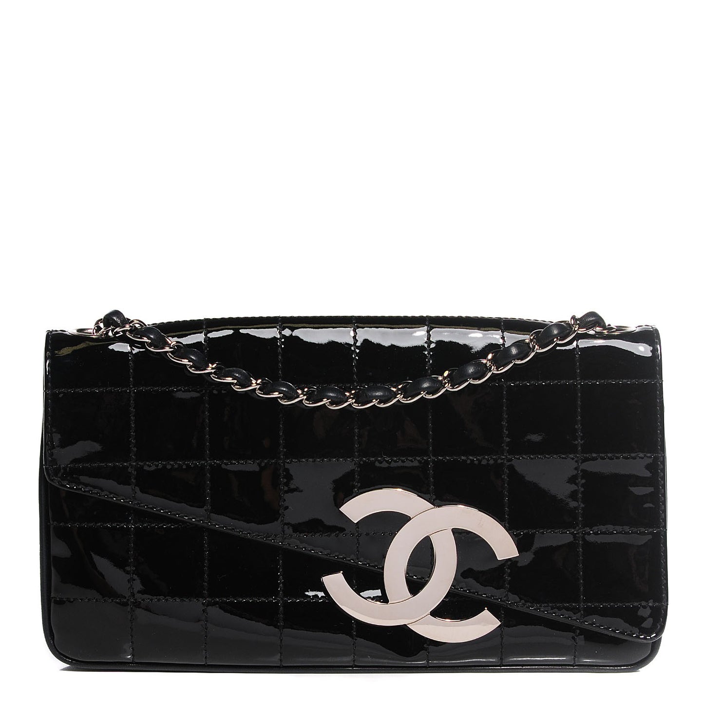 Patent Stitched Diagonal Flap Black