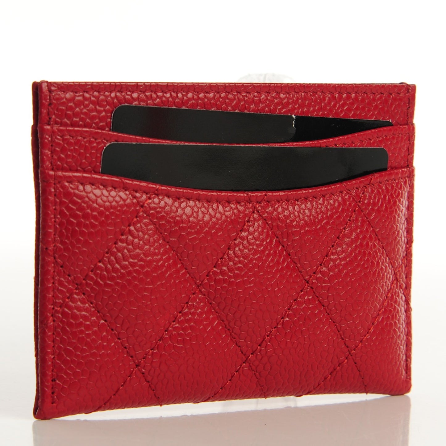 Caviar Quilted Card Holder Red