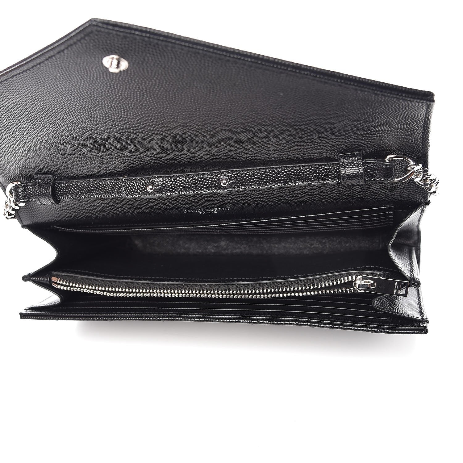 Saint Laurent Grain De Poudre Matelasse Chevron Monogram Chain Wallet Black 5 of 7