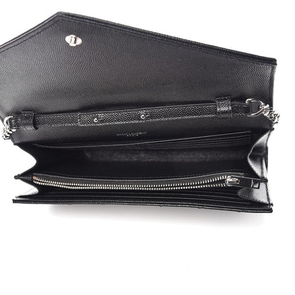 Saint Laurent Grain De Poudre Matelasse Chevron Monogram Chain Wallet Black 5 of 7