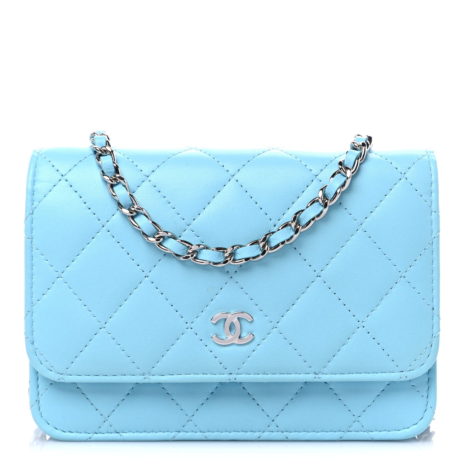 Chanel Lambskin Quilted Mini Wallet On Chain WOC Light Blue 1 of 14