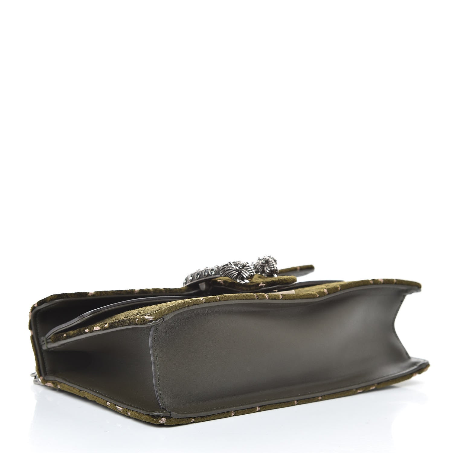 Gucci Velvet Moon Calfskin Crystal GG Monogram Small Dionysus Shoulder Bag Dark Olive Rose Gold 4 of 11