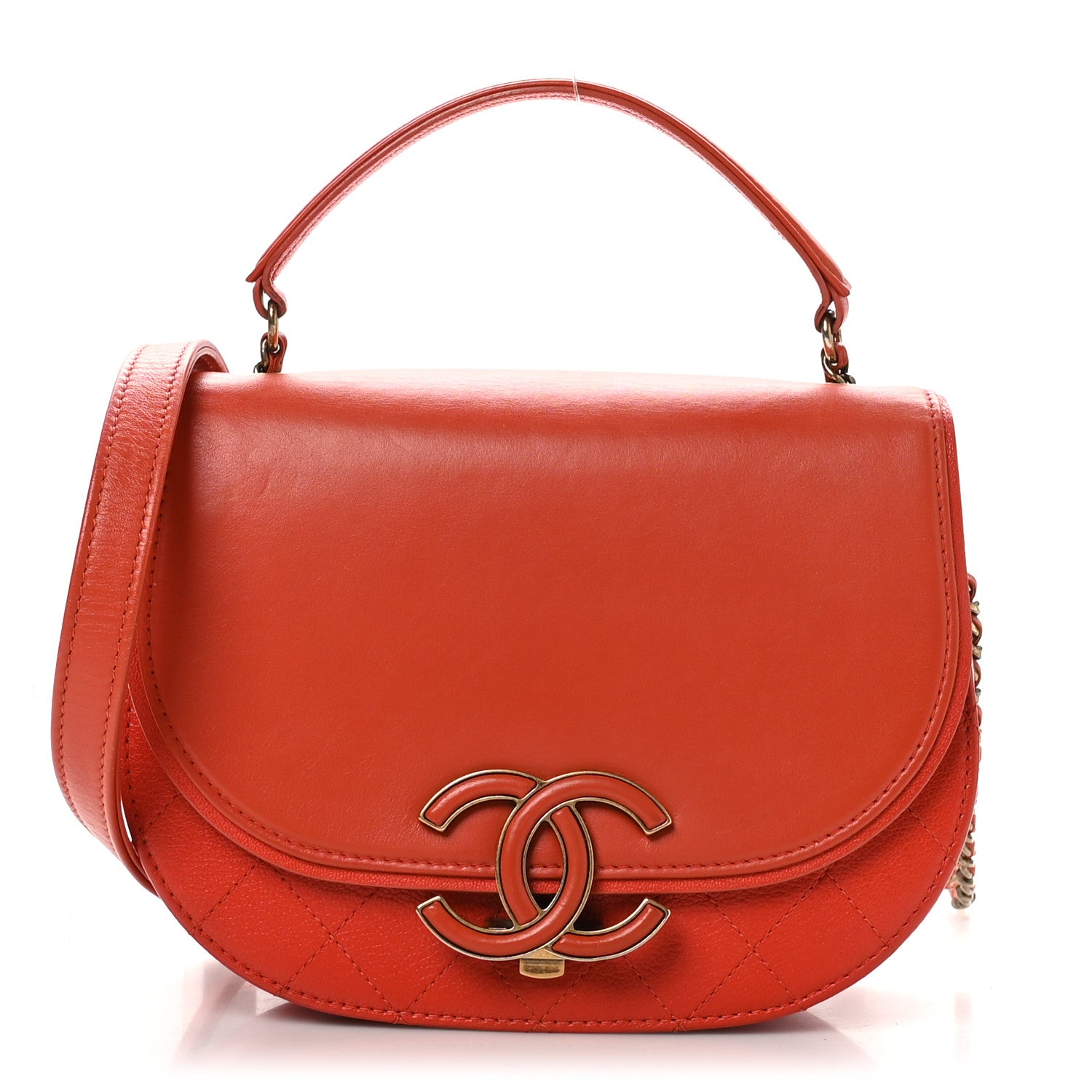 Chanel Shiny Calfskin Goatskin Quilted Small Coco Curve Messenger Flap Red 1 of 10
