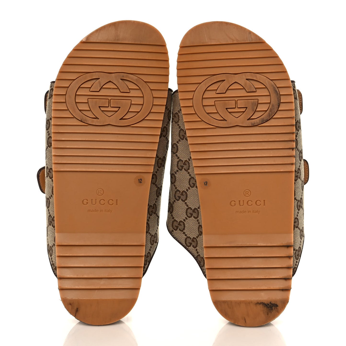 GG Monogram Lavaredo Eco Fabric Mens Slide Sandals With Straps 12 Beige Ebony Light Brown
