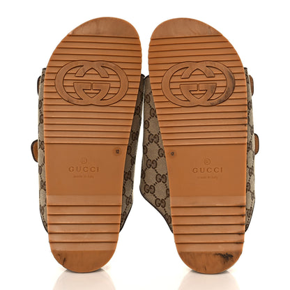 Gucci GG Monogram Lavaredo Eco Fabric Mens Slide Sandals With Straps 12 Beige Ebony Light Brown 5 of 10
