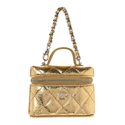 Chanel Metallic Calfskin Quilted Mini Vanity Bag Charm With Hook Gold 1 of 6