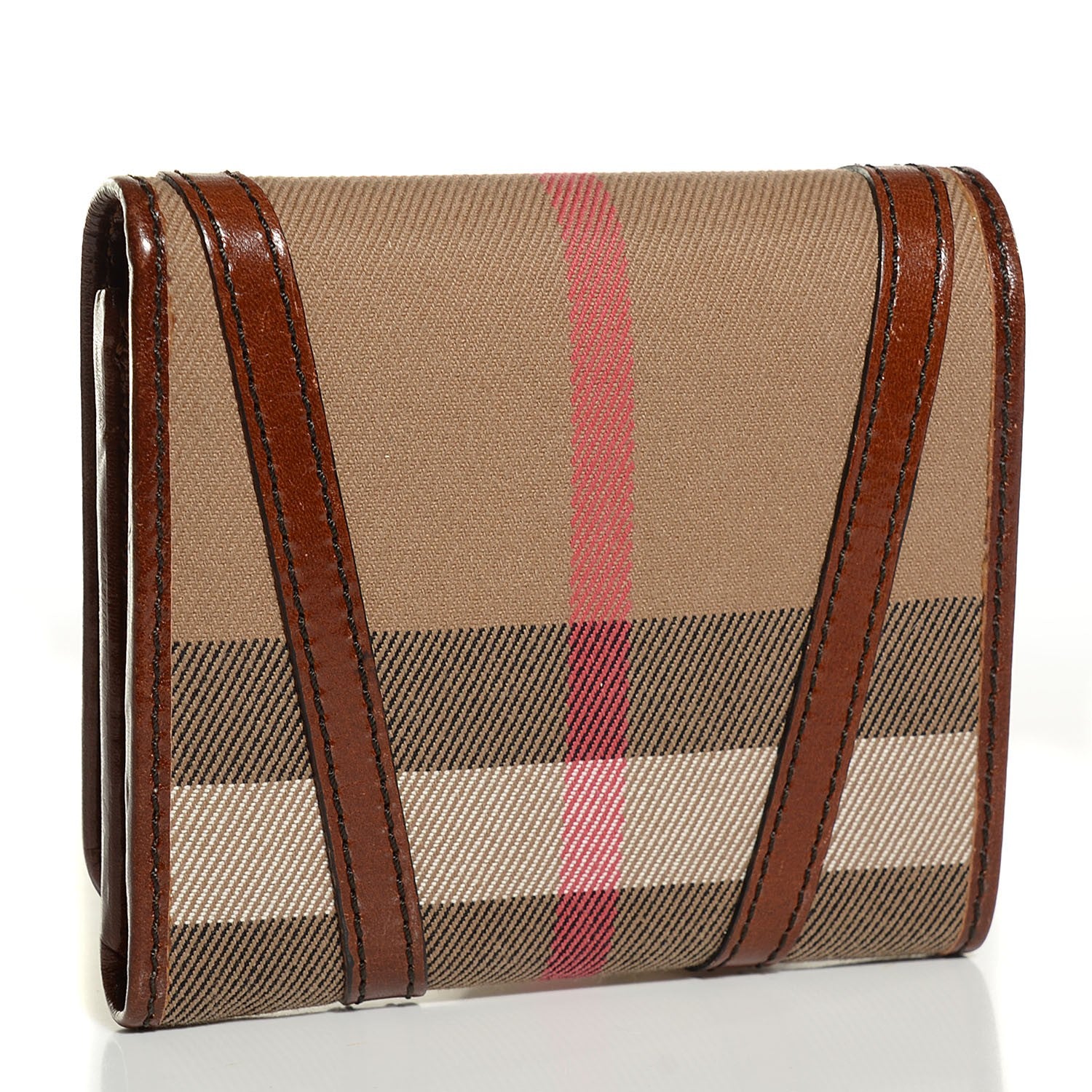 Burberry Bridle Calfskin House Check Medium Leighton Wallet Dark Tan 3 of 9