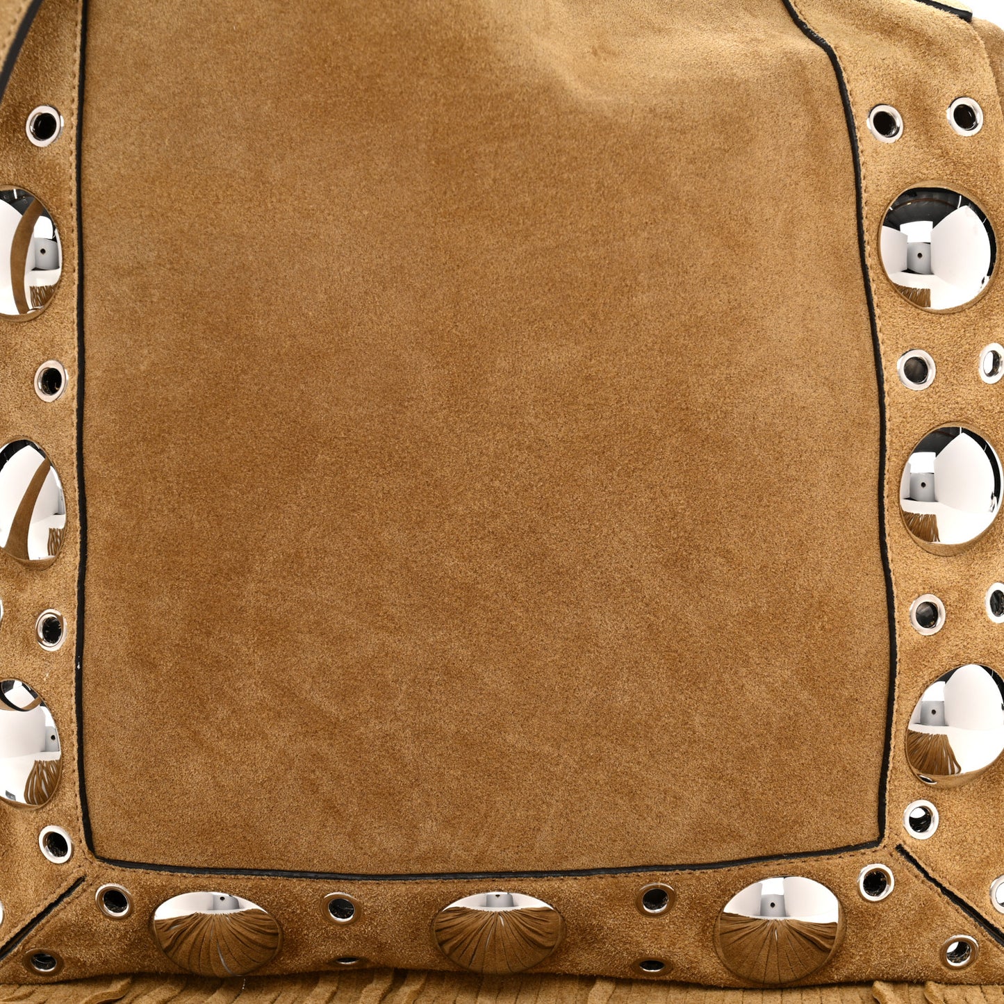 Suede Studded Nellcote Fringe Shoulder Bag Havana Beige