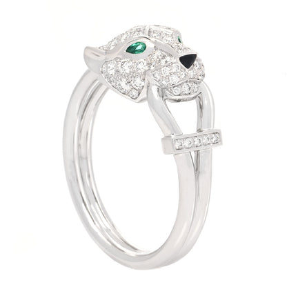 Cartier 18K White Gold Diamond Emerald Black Onyx Panthere de Cartier Ring 62 10 1 of 7