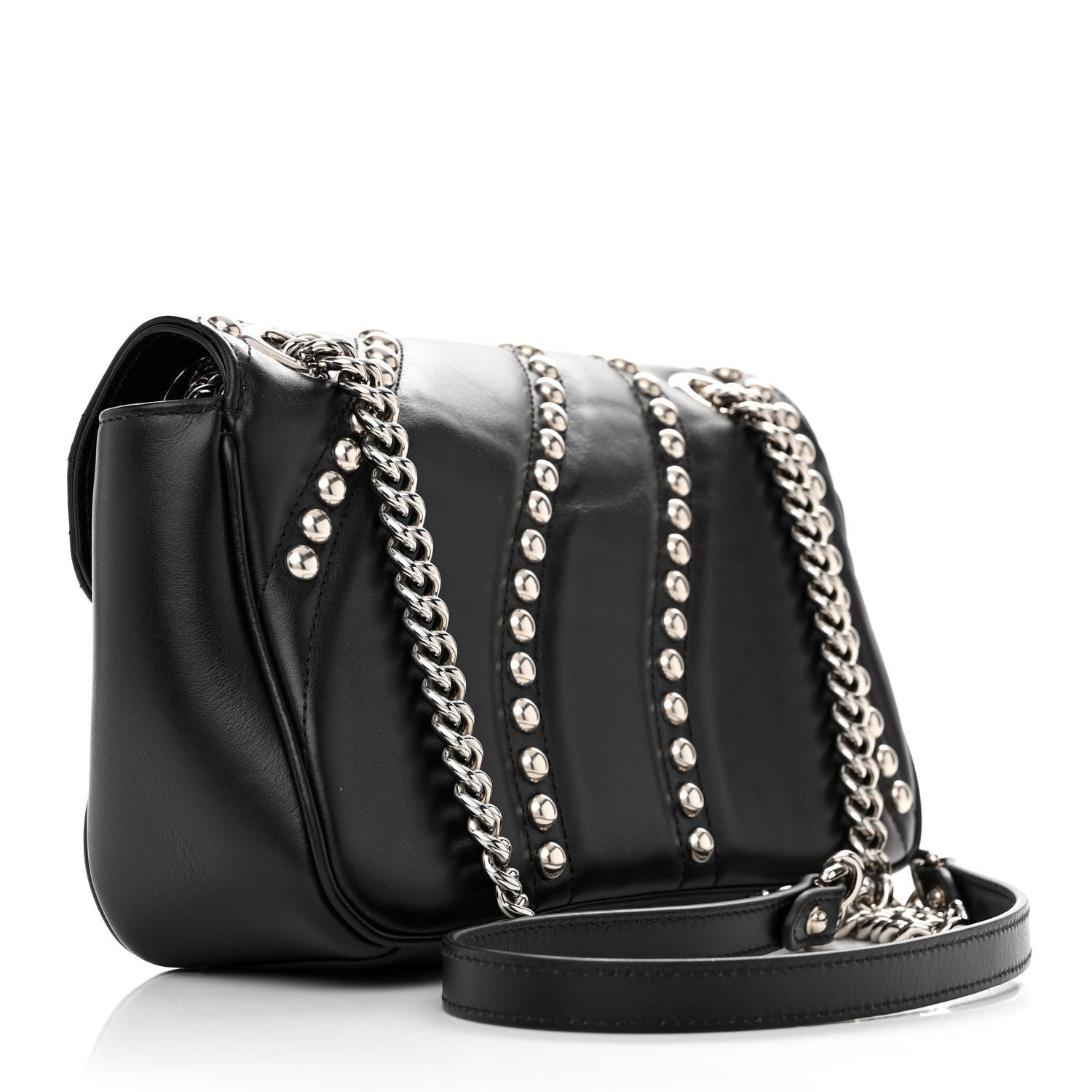Gucci Calfskin Spiral Stud Small GG Marmont Shoulder Bag Black 3 of 12
