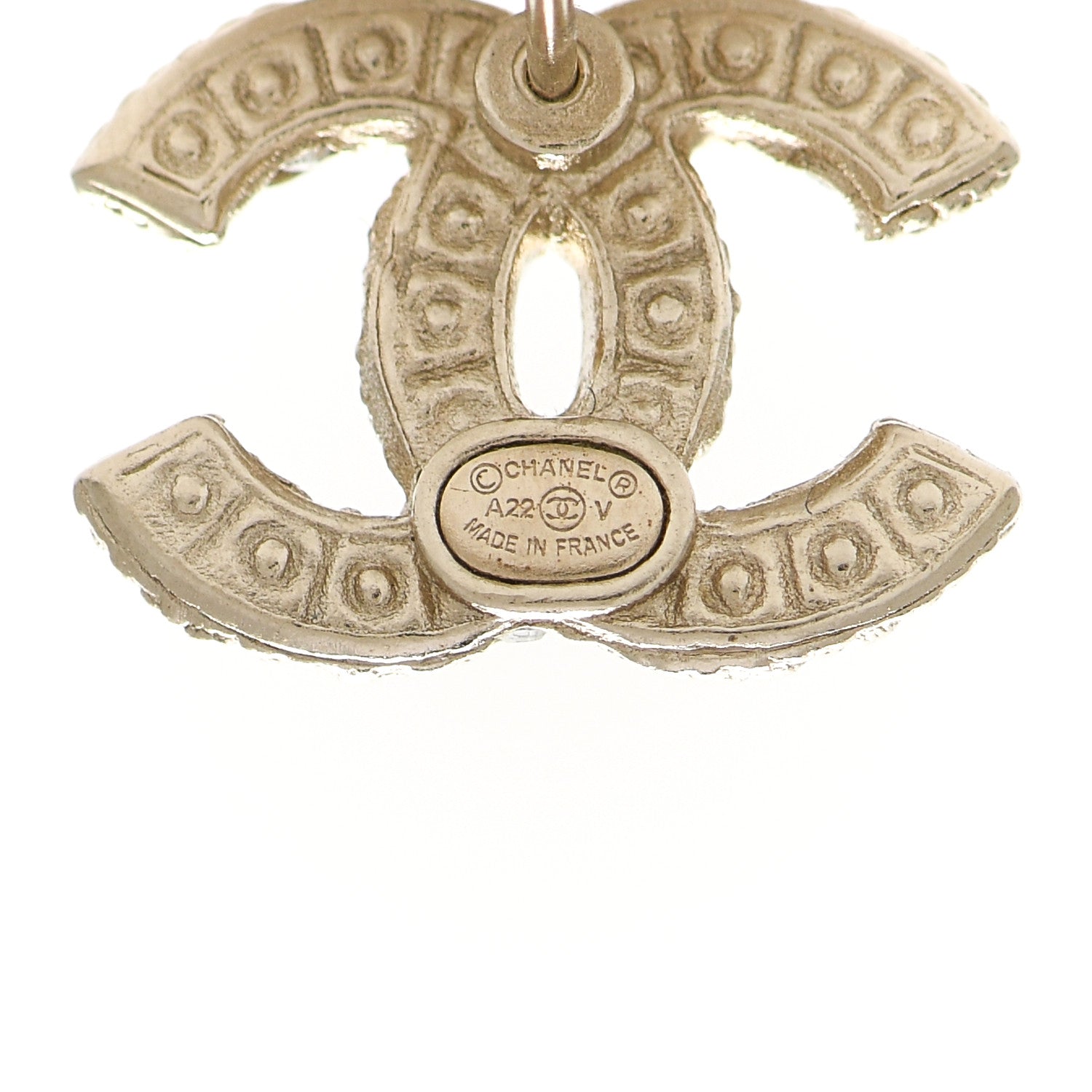 Chanel Pearl Crystal CC Earrings Light Gold 4 of 4